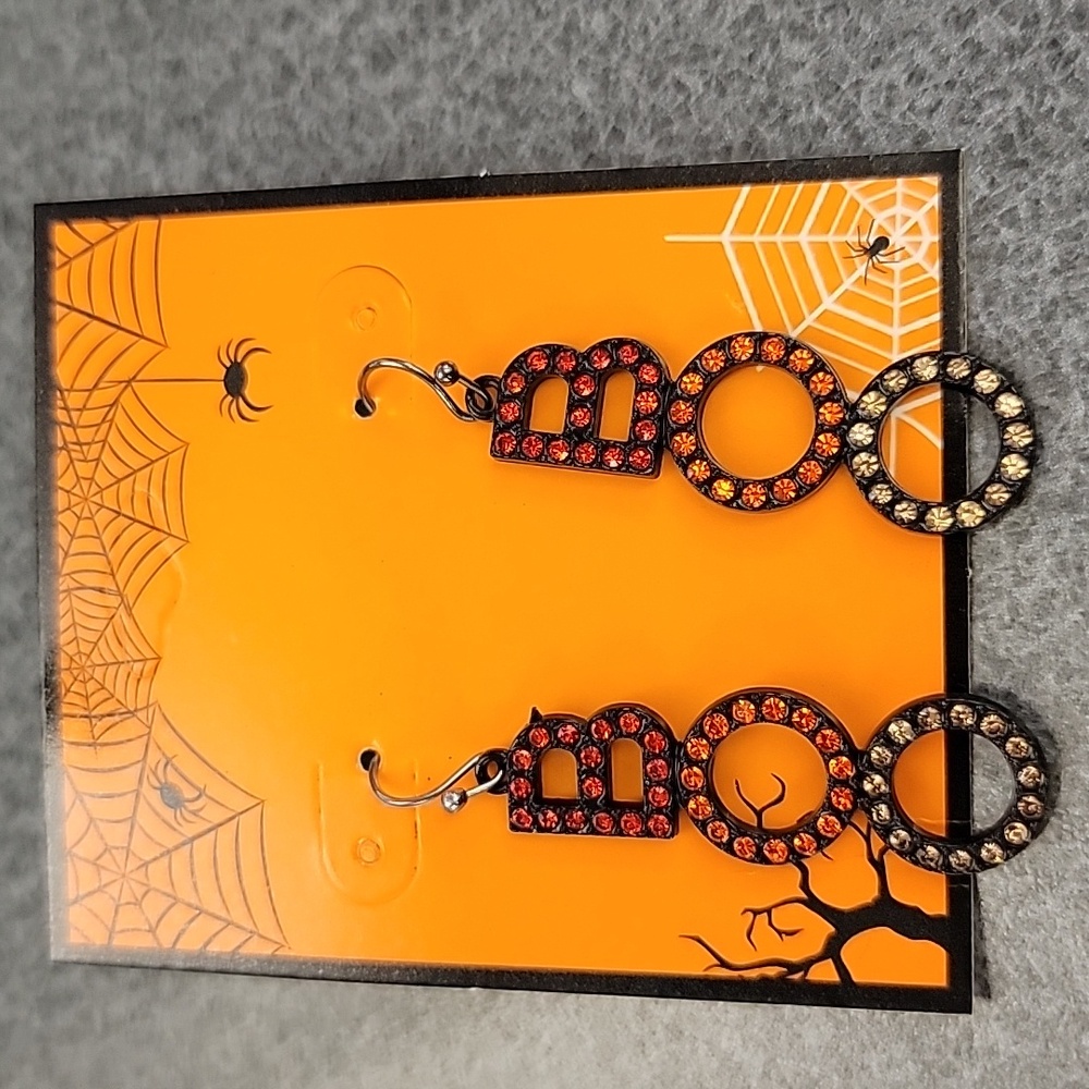 Halloween BOO Rhinestone Dangle Earrings